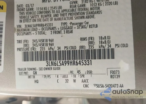 2017 Lincoln Mkz Premiere from USA, damaged, VIN 3LN6L5A99HR645331